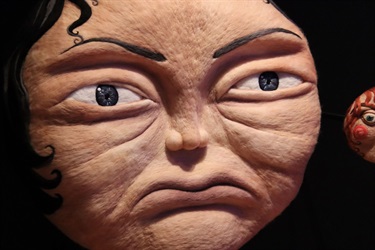 Needle felting work by Tasmanian artist Frances Reeve-Palmer in the form of large faces