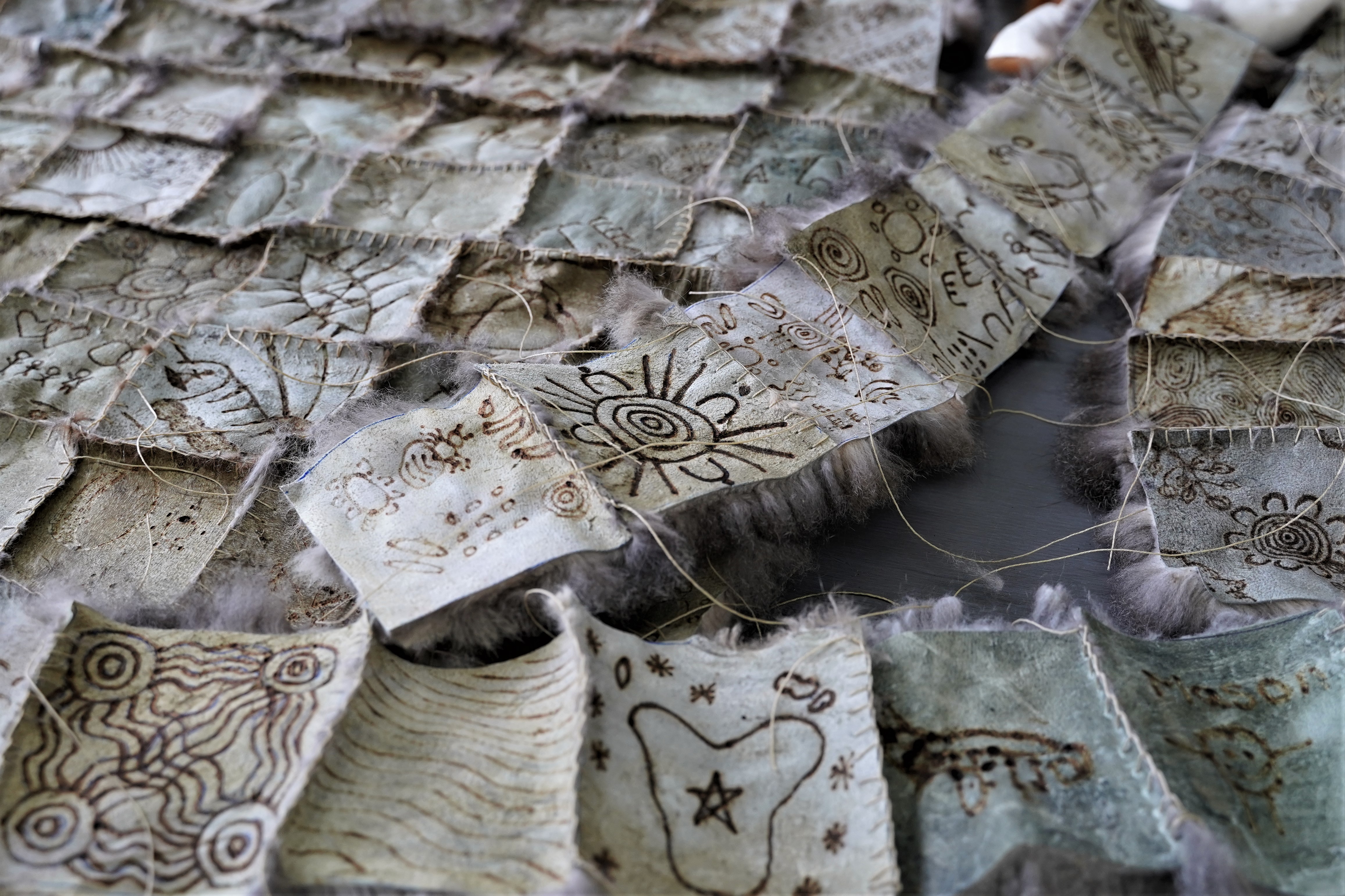 Possum skin cloak making with Vicki West at QVMAG