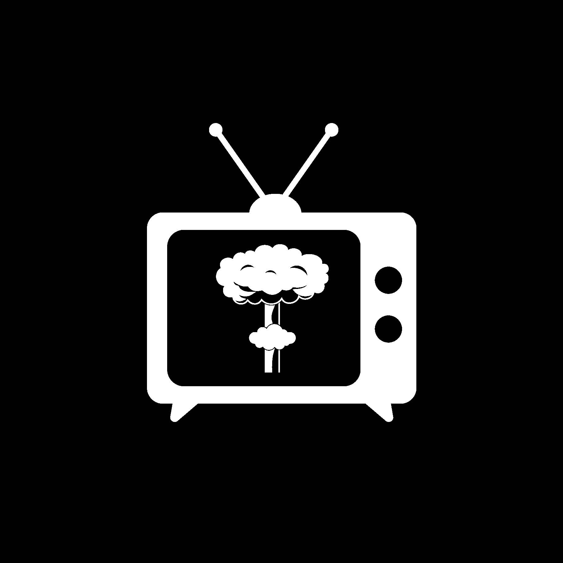 Image of black and white graphic from the Mind Blown publication depicting a TV with a nuclear cloud of smoke.jpg