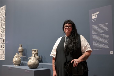 Rosanagh May with her works featured in RISE