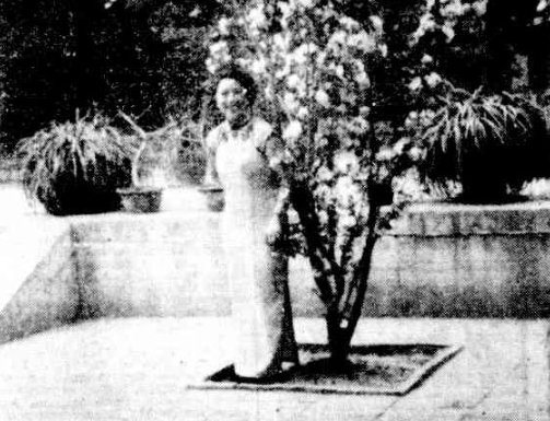 'Miss Ann Chung Gon snapped in a temple garden in Peiping', featured in 1937 'MY NATIVE LAND', Examiner 