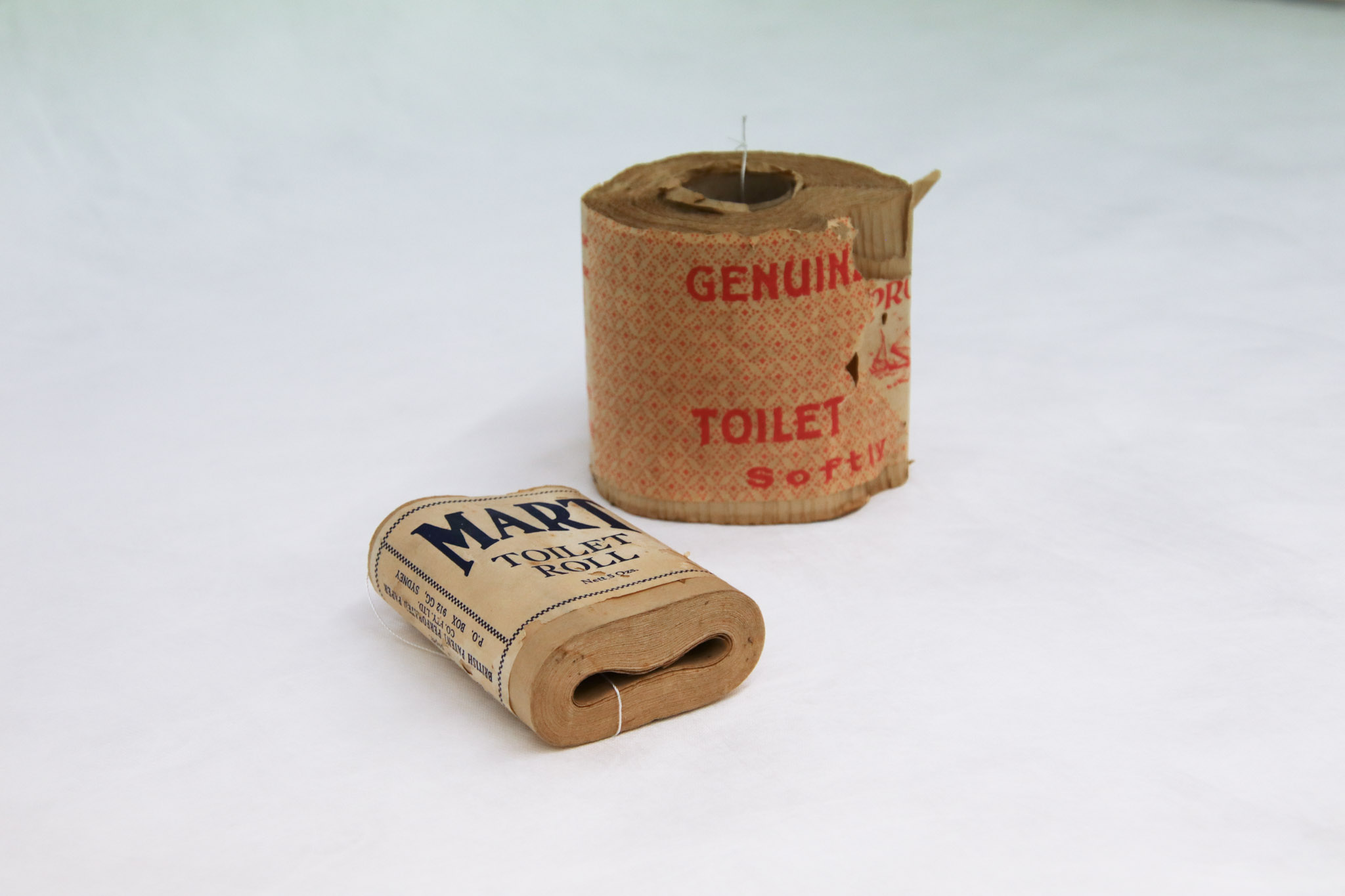 The Proas toilet roll and Mart toilet roll, part of the QVMAG collection.
