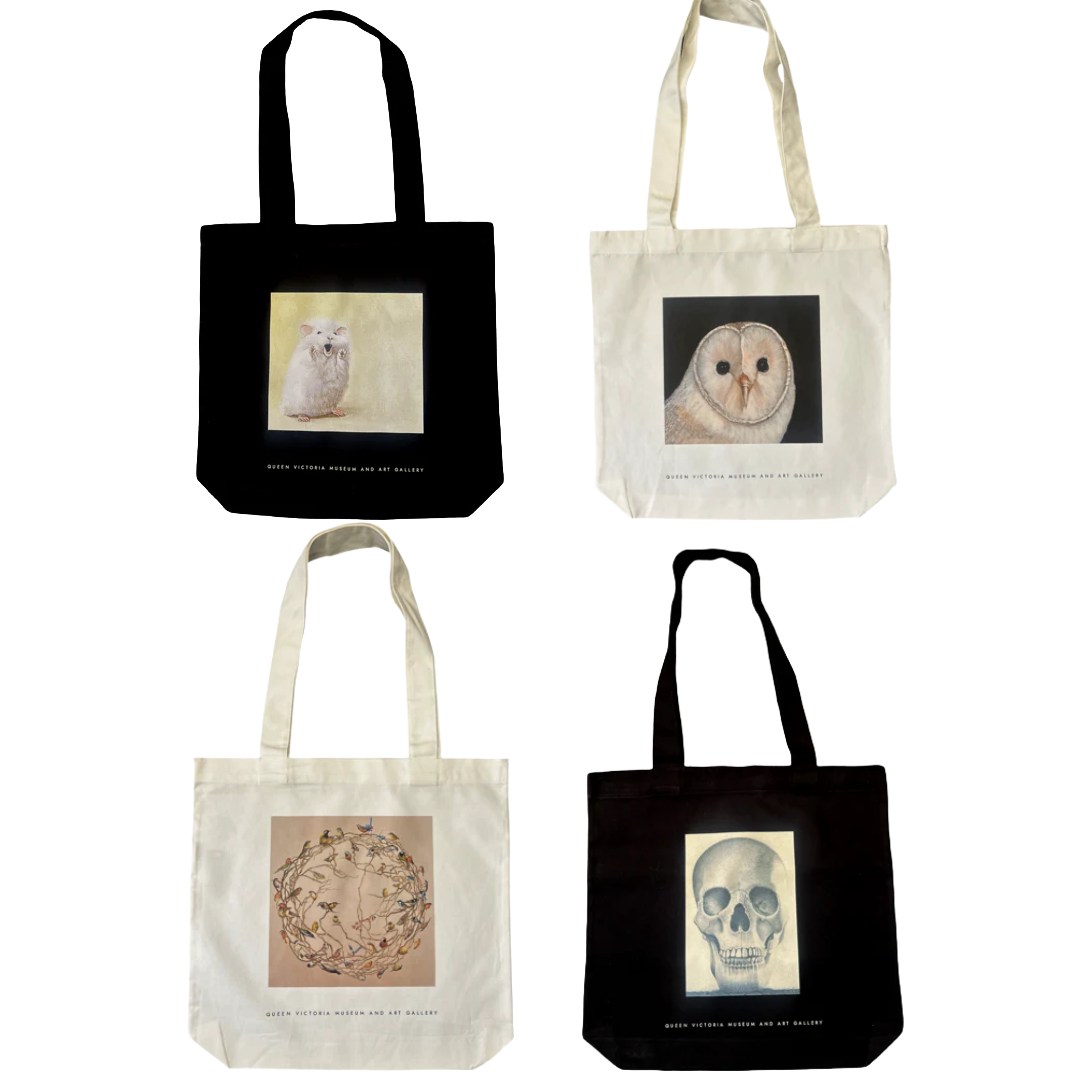 4 tote bags featuring Helen Wright artworks